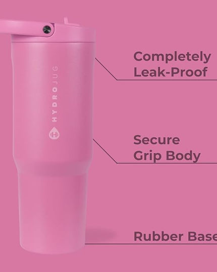 HydroJug Sport - Stainless Steel Tumbler with Straw, Vacuum Insulated, 40oz Leakproof Water Bottle, Ergonomic Design, Reusable, Dishwasher Safe, Rubber Base, Durable for Gym or Outdoors, Taffy