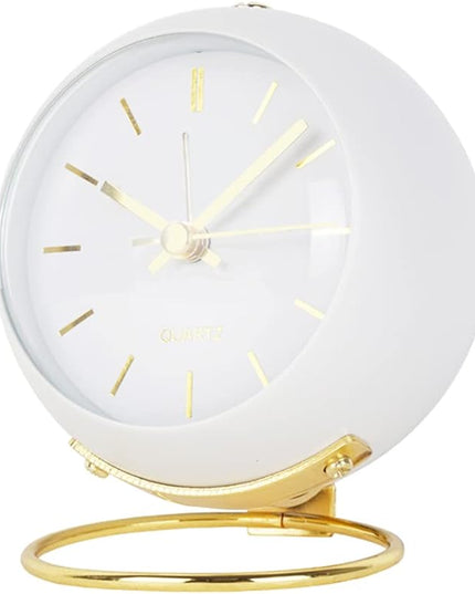 SHISEDECO Small Tableclocks Classic Non-Ticking Tabletop Alarm Clock with Night Light, Battery Operated Deskclock with HD Glass for Living Room Bedroom Bedside Indoor Decor (RN-White)