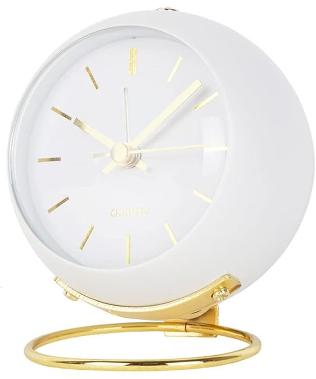 SHISEDECO Small Tableclocks Classic Non-Ticking Tabletop Alarm Clock with Night Light, Battery Operated Deskclock with HD Glass for Living Room Bedroom Bedside Indoor Decor (RN-White)