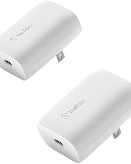 Belkin USB C Charger Block 30W (2 Pack) - Fast Charging - Apple iPhone 17, Air, Pro, Pro Max, Samsung Galaxy S25, iPad, AirPods, Apple Watch, Nintendo Switch 2 & More - White