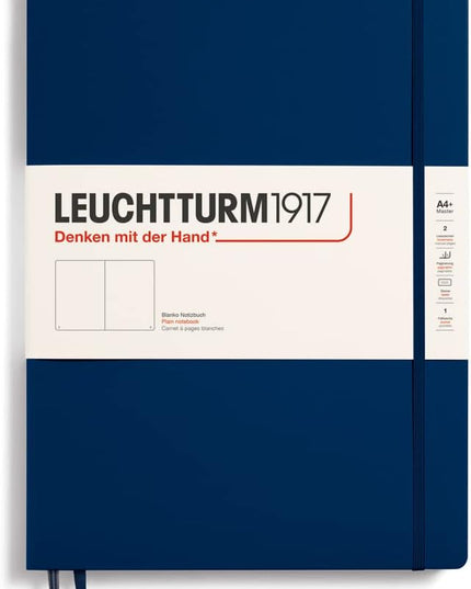 LEUCHTTURM1917 - Notebook Hardcover Master Slim A4+ - 123 Numbered Pages for Writing and Journaling (Navy, Plain)