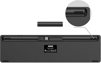 Arteck 2.4G Wireless Keyboard Ultra Slim Full Size Keyboard with Numeric Keypad and Media Hotkey for Computer/Desktop/PC/Laptop/Surface/Smart TV and Windows 10/8/ 7 Built-in Rechargeable Battery