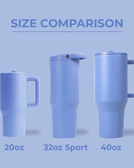 HydroJug Sport - Stainless Steel Tumbler with Straw, Vacuum Insulated, 32oz Leakproof Water Bottle, Ergonomic Design, Reusable, Dishwasher Safe, Rubber Base, Durable for Gym or Outdoors, Light Blue