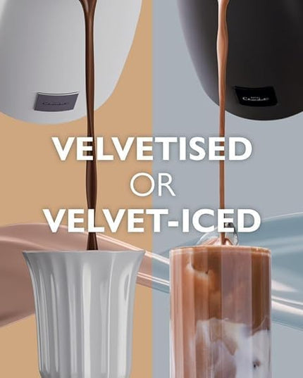 Hotel Chocolat Velvetiser - In-Home Hot Chocolate Machine - Barista-Grade Hot Chocolate Maker - Charcoal Edition - 2 Ceramic Podcups & 10 Single-Serve Sachets