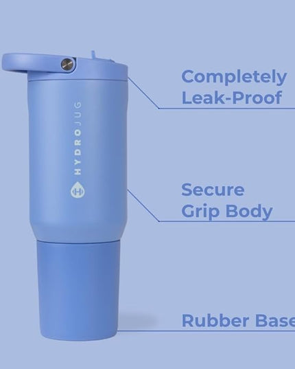 HydroJug Sport - Stainless Steel Tumbler with Straw, Vacuum Insulated, 20oz Leakproof Water Bottle, Ergonomic Design, Reusable, Dishwasher Safe, Rubber Base, Durable for Gym or Outdoors, Light Blue
