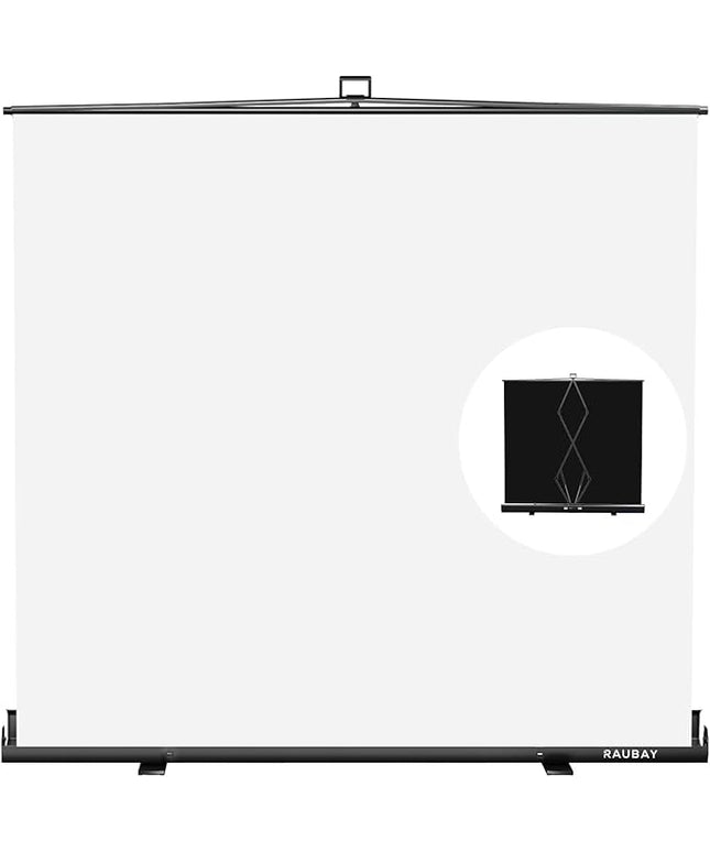 【Wider Style】 RAUBAY 78.7 x 82.7in Large Collapsible White Backdrop Screen Portable Retractable Panel Photo Background with Stand for Video Conference, Photographic Studio, Streaming