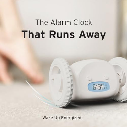 CLOCKY Alarm Clock on Wheels – Loud Rolling Alarm Clock for Heavy Sleepers | Runaway Clock That Jumps & Runs to Wake You Up | Funny Unique Gift for Adults & Teens (White)