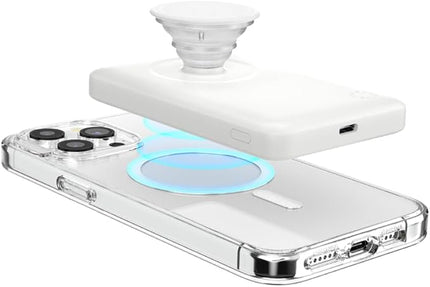 PopSockets PowerPack for MagSafe Magnetic Power Bank, Portable Phone Charger, Magnetic Wireless Battery Pack, 5000mAh for iPhone 16/15/14/13/12 Pro/Pro Max/Plus - White
