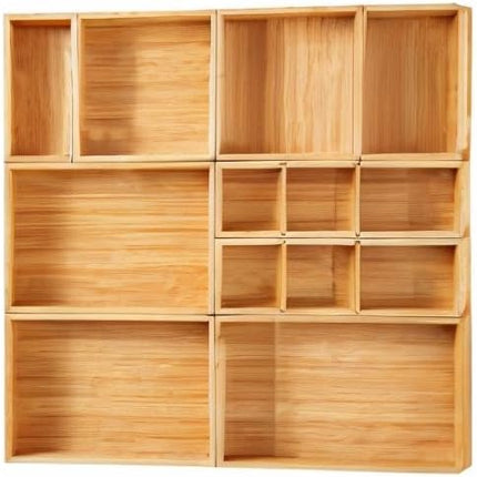 Fabsome Drawer Organizer, Set of 9 Bamboo Wood Kitchen Makeup Desk Junk Tea Drawer Storage Boxes Bins for Cutlery Silverware Utensils Flatware, Small Wooden Container Tray for Bathroom, Office