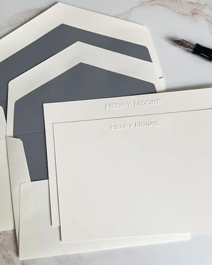 Personalized Embossed Flat Note Cards Set – Custom Blind Embossed Stationery with Envelopes – Premium Embossed Correspondence & Thank You Cards – Made in USA - 100 Pieces (2 Paper Sizes)