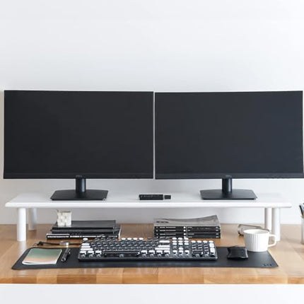 Bamboo Dual Monitor Stand Riser White, Desk Monitor Riser for 2 Monitors, Supports for PC Computer Monitor, Printer, Heavy TV Riser up to 300 lbs, White