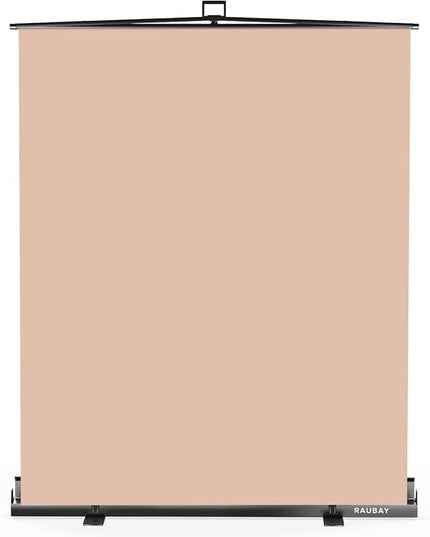 【Easy Set Up】 RAUBAY 59.8 x 82.7in Collapsible Beige Backdrop Screen Portable Retractable Panel Photo Nude Background with Stand for Video Conference, Photographic Studio, Streaming