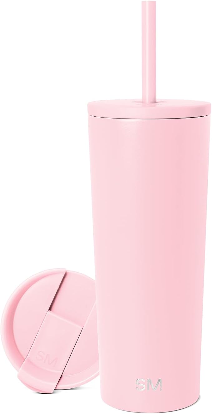 Simple Modern Insulated Tumbler with Lid and Straw | Iced Coffee Cup Reusable Stainless Steel Water Bottle Travel Mug | Gifts for Women Men Her Him | Classic Collection | 24oz | Blush