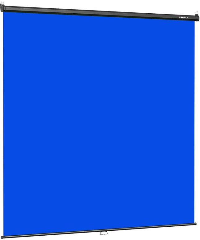 RAUBAY Retractable Pull Down Blue Screen - 78.7" x 86.6" Collapsible Wall-Mount Background for Professional Video Production, Chroma Key Backdrop for YouTube, TikTok, Streaming, Video Conferencing