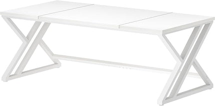 LVB White Long Computer Desk, Modern Large Wood Metal Office Desk, Farmhouse Pc Study Work Writing Desk for Two Person, Rustic Double Workstation Executive Desk for Home Bedroom Living Room, 70 Inch