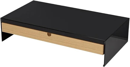 Monitor Stand Riser with Bamboo Drawer, Ergonomic Desk Organizer with Storage and Cable Management, White(Black)