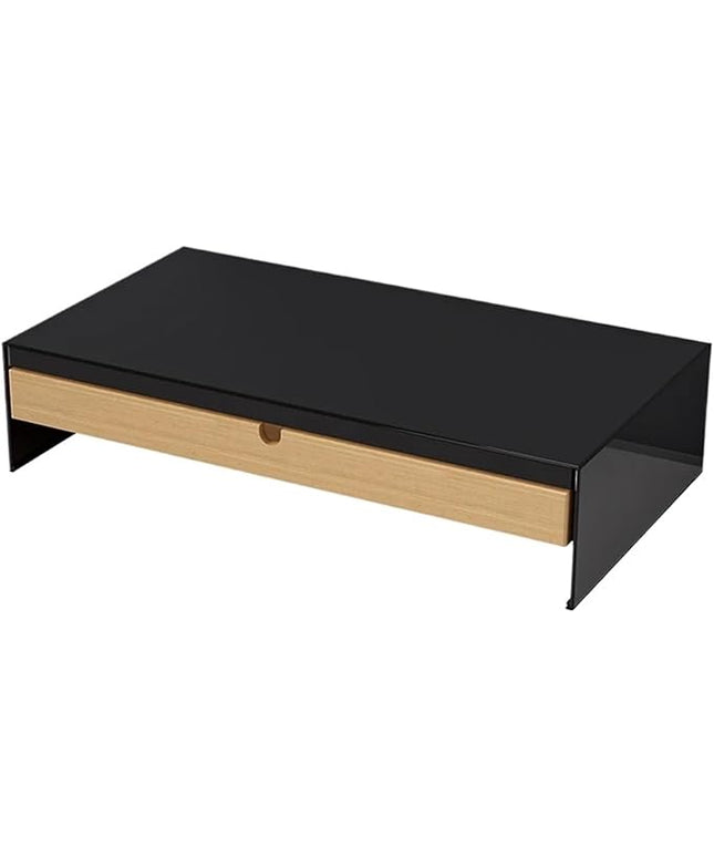 Monitor Stand Riser with Bamboo Drawer, Ergonomic Desk Organizer with Storage and Cable Management, White(Black)