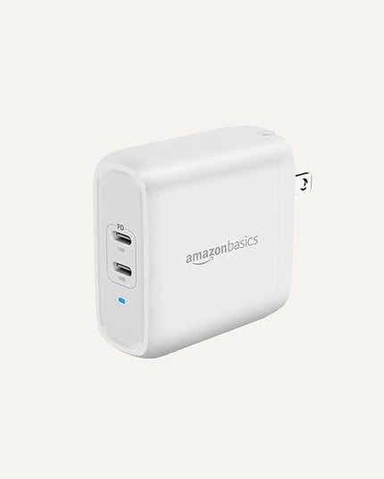 Amazon Basics 36W Dual Port USB-C Wall Charger with Power Delivery, Foldable Plug, for Tablets and Phones, Apple Watch, White, 2.34 x 1.09 x 2.21 in (PD36U-2TNB)