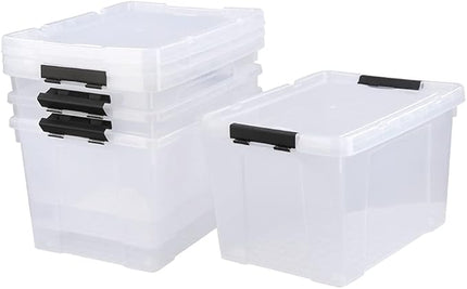 50 Quart Plastic Storage Container with Wheels, Clear Large Storage Bin, 4 Packs