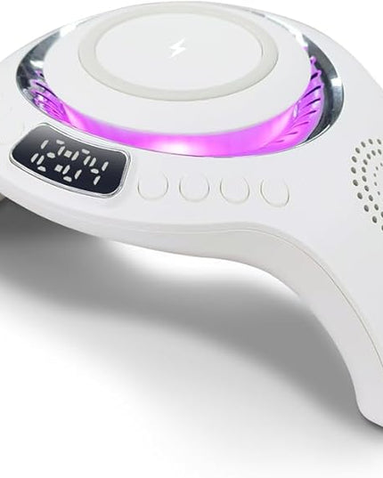 5 in 1 mutifunction Mobile Wireless Charger with Bluetooth Speaker, UV Nail Lights, Clock Alarm,Night Light