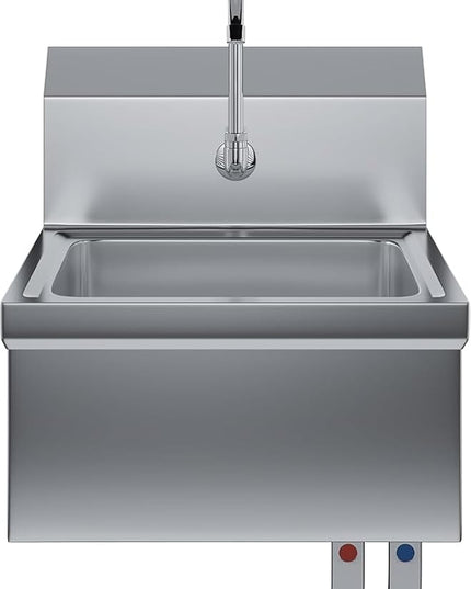Stainless Steel Wall Mount Hand Sink with Gooseneck Faucet, Knee Pedals & Side Splash | 17" x 15" Commercial Basin for Kitchen or Janitorial Use, NSF (17" x 15" with Knee Pedals)