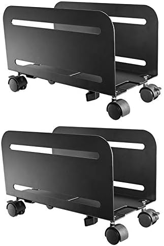Mount Plus MP-CPB-4 2 Pack Black Computer Tower Desktop ATX-Case, CPU Steel Rolling Stand, Adjustable Mobile Cart Holder with Locking Caster Wheels (2 Pack Cart)