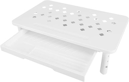 Metal Monitor Stand Monitor Riser with Drawer, 3 Adjustable Height Computer Stand Riser, Office Desk Accessories Workspace Desktop Organizers Storage for Lap (White)