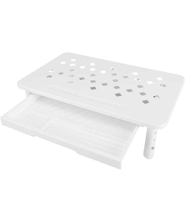 Metal Monitor Stand Monitor Riser with Drawer, 3 Adjustable Height Computer Stand Riser, Office Desk Accessories Workspace Desktop Organizers Storage for Lap (White)