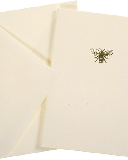 Graphique Bee La Petite Presse Boxed Notecards - 10 Embellished Gold Foil Blank Cards with Matching Envelopes and Storage Box, 3.25" x 4.75"