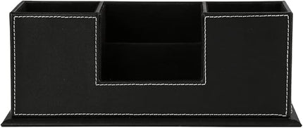 KINGFOM Office Supplies Desk Organizer PU Leather Storage Box 4 Divided Compartments for Pen Business Card Remote Control Mobile Phone Cosmetics Collection Holder (Black)