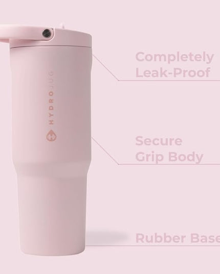 HydroJug Sport - Stainless Steel Tumbler with Straw, Vacuum Insulated, 40oz Leakproof Water Bottle, Ergonomic Design, Reusable, Dishwasher Safe, Rubber Base, Durable for Gym or Outdoors, Pink Sand