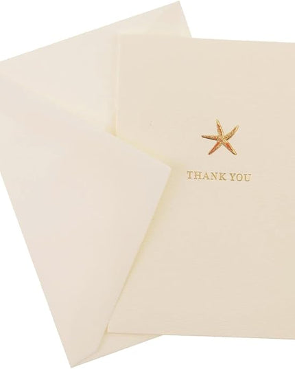 Graphique Starfish La Petite Presse Boxed Notecards - 10 Embossed and Embellished Gold Foil Starfish Blank Cards with Matching Envelopes, 3.25" x 4.75"