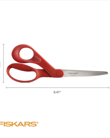 Fiskars All-Purpose Left-Handed Scissors, Gifts for Mom, Ergonomically Contoured, Stainless Steel, 8", Red