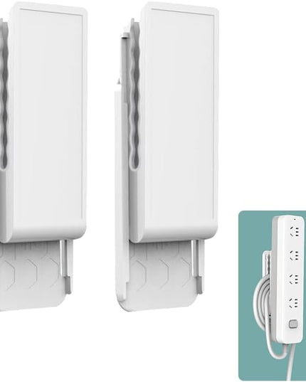 2 PCS Power Strip Holder Wall Mount, No-Drill Self Adhesive Socket Fixator & Cable Organizer, 2-in-1 Punch-Free Stand for Surge Protector, WiFi Router & Remote