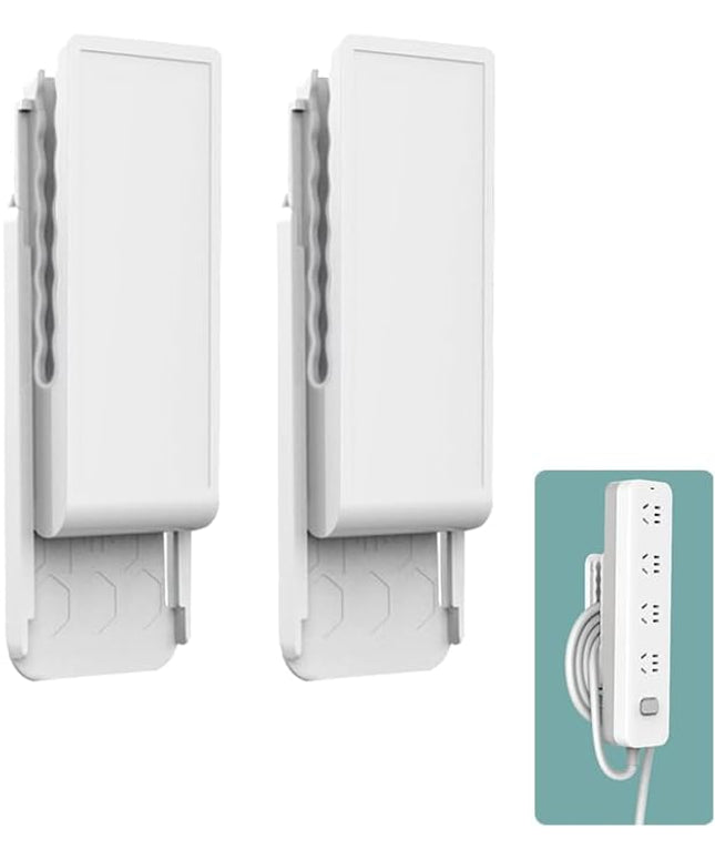 2 PCS Power Strip Holder Wall Mount, No-Drill Self Adhesive Socket Fixator & Cable Organizer, 2-in-1 Punch-Free Stand for Surge Protector, WiFi Router & Remote