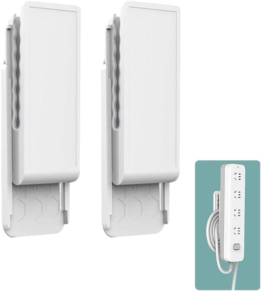 2 PCS Power Strip Holder Wall Mount, No-Drill Self Adhesive Socket Fixator & Cable Organizer, 2-in-1 Punch-Free Stand for Surge Protector, WiFi Router & Remote
