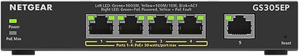 NETGEAR 5 Port PoE Gigabit Ethernet Easy Smart Managed Essentials Switch (GS305EP) - with 4 x PoE+ @ 63W, Desktop or Wall Mount