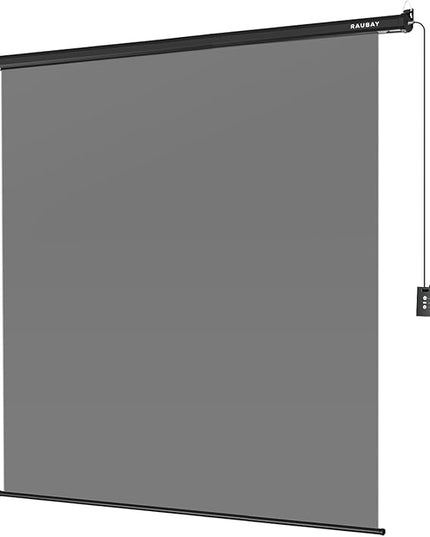 RAUBAY Motorized Pull Down Grey Screen Backdrop - 78.7" x 86.6" Collapsible Wall-Mount Background for Professional Video Production, Photography Studio, Video Conferencing and YouTube, TikTok Creator