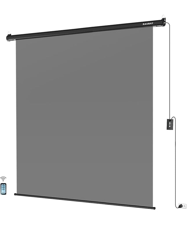 RAUBAY Motorized Pull Down Grey Screen Backdrop - 78.7" x 86.6" Collapsible Wall-Mount Background for Professional Video Production, Photography Studio, Video Conferencing and YouTube, TikTok Creator