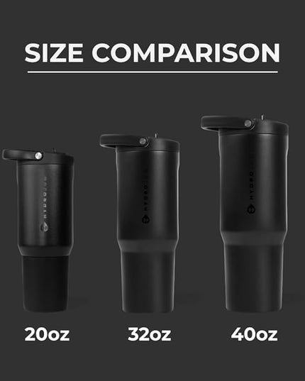 HydroJug Sport - Stainless Steel Tumbler with Straw, Vacuum Insulated, 20oz Leakproof Water Bottle, Ergonomic Design, Reusable, Dishwasher Safe, Rubber Base, Durable for Gym or Outdoors, Black