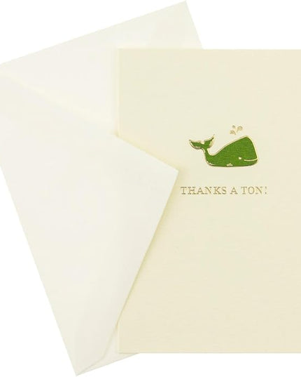 Graphique Whale La Petite Presse Boxed Notecards - 10 Elegant Embossed Green Whale Thanks a Ton! Thank You Cards with Matching Envelopes, 3.25" x 4.75"