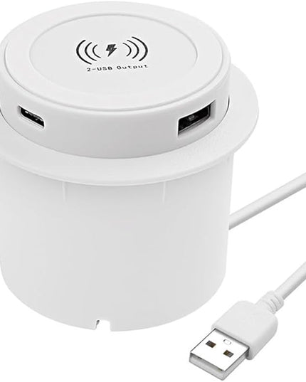 3-in-1 Fast Wireless Charging Station with 10W Output,Pop-Up Desktop USB Socket for Smartphone Smartwatch and Earbuds,Compact ABS Build for Bedside Table or Office Desk Organization(White)