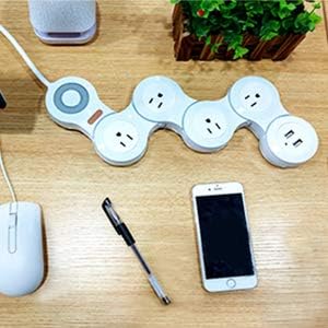Deformation Power Cord Charger Socket -Flat Plug Power Strip with 2 USB Ports and 4 Multi Outlets, with 6.5FT Extension Cord