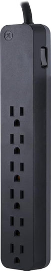 GE Pro 6-Outlet Surge Protector, 8 Ft Extension Cord, 1560 Joules, Power Strip, Flat Plug, Integrated Circuit Breaker, Wall Mount, UL Listed, Black, 37052
