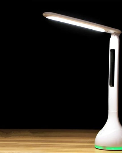 IHAO 7-Color Gradient Ambient Desk Lamp with LED Display Eye-Caring LED Table Lamp with Calendar, Temperature Display, Multi-Angle Adjustable Modern Office Lamp for Home & Office T19A White
