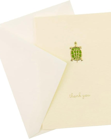 Graphique Turtle La Petite Presse Boxed Thank You Notes - 10 Embossed and Embellished Gold Foil Turtle Thank You Cards with Matching Envelopes, 3.25" x 4.75"
