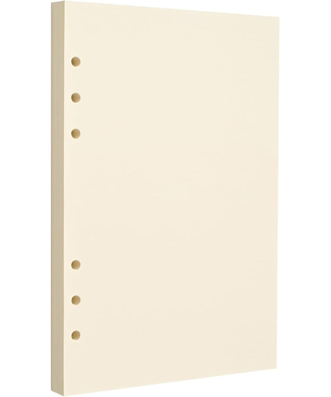 A5 6-Hole Blank Loose-Leaf Paper, Beige – Refill Pages for Standard A5 6-Ring Binder, Journals, Planners – Writes both sides – no bleed-through – 80 Sheets