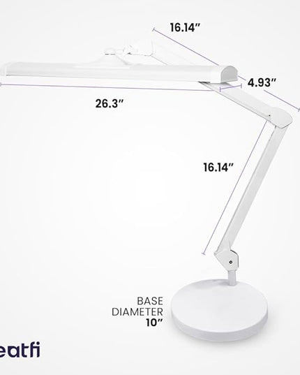 Neatfi Ultra 3,500 Lumen LED Desk Lamp, Color Correlated Temperature, 3 Light Modes, Dimmable, 45W, 26 Inch Wide Metal Shade, 540 SMD LEDs (CCT with Base, White)