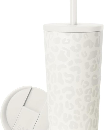 Simple Modern Insulated Tumbler with Lid and Straw | Iced Coffee Cup Reusable Stainless Steel Water Bottle Travel Mug | Gifts for Women Men Her Him | Classic Collection | 20oz | Cream Leopard