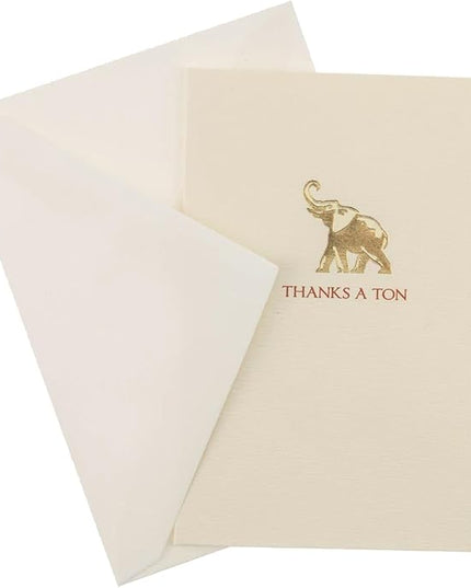 Graphique Elephant La Petite Presse Boxed Notecards - 10 Embossed and Embellished Gold Foil "Thanks a Ton" Elephant Notes with Matching Envelopes, 3.25" x 4.75